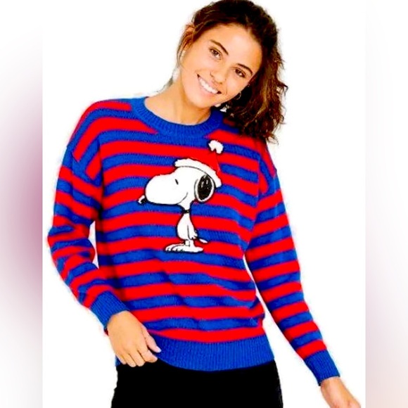 PEANUTS SNOOPY STRIPED PULLOVER SWEATER - RED/BLUE MULTI SIZES (BRAND NEW) - Picture 1 of 1
